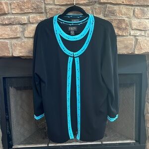 Finity 2 piece black and teal sleeveless top and jacket. Size 1X